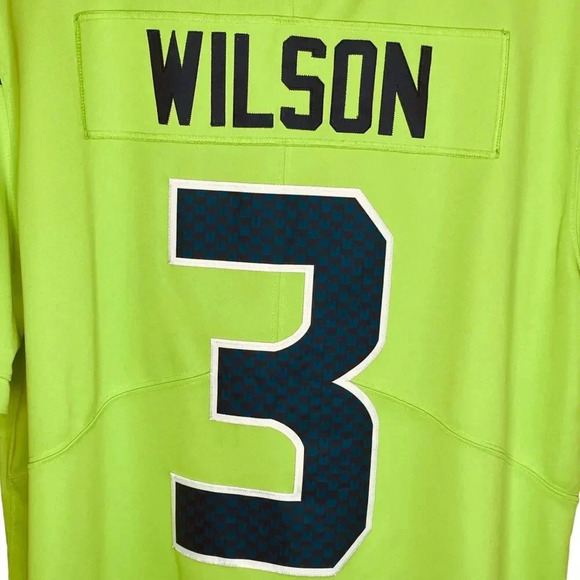 Nike NFL Seattle Seahawks Neon Green, Teal, & Black Russell Wilson Jersey - Picture 14 of 14